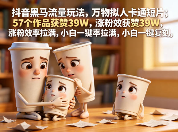 抖音黑马流量玩法,万物拟人卡通短片,57个作品获赞39W,涨粉效率拉满,小白一键复刻,保姆级拆解-咖脉互联