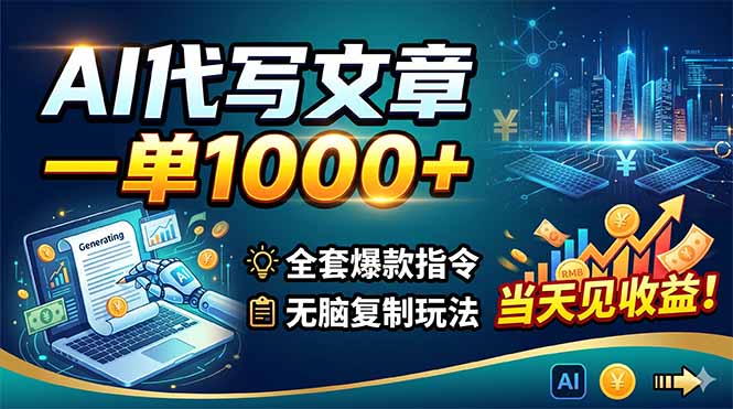 AI代写文章,一单1000+,全套爆款指令+无脑复制玩法,当天见收益!-咖脉互联