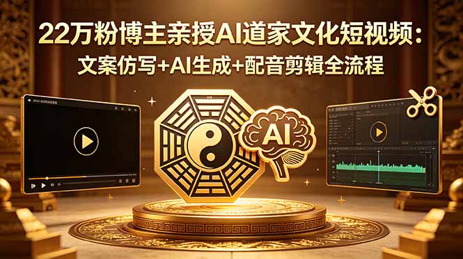 22万粉博主亲授AI道家文化短视频:文案仿写+AI生成+配音剪辑全流程-咖脉互联
