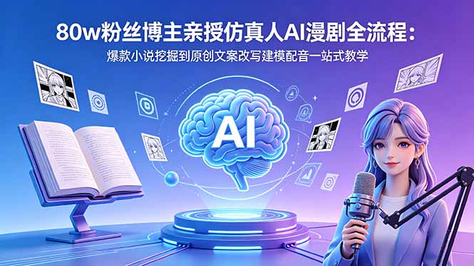 80w粉丝博主亲授仿真人AI漫剧全流程:爆款小说挖掘到原创文案改写建模配音一站式教学-咖脉互联