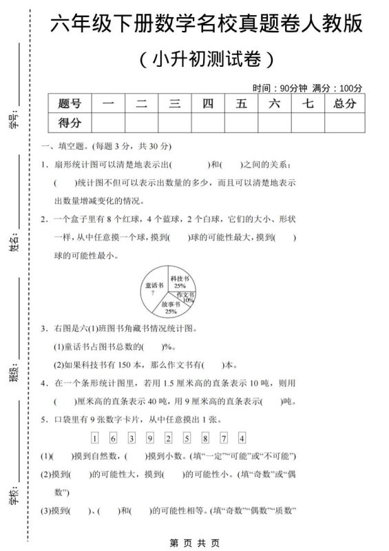 六年级下数学期末小升初名校真题卷《人教版》-咖脉互联