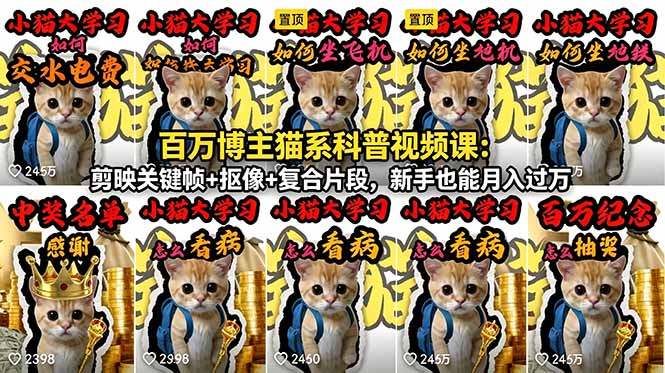 百万博主猫系科普视频课:剪映关键帧+抠像+复合片段,新手也能月入过万-咖脉互联