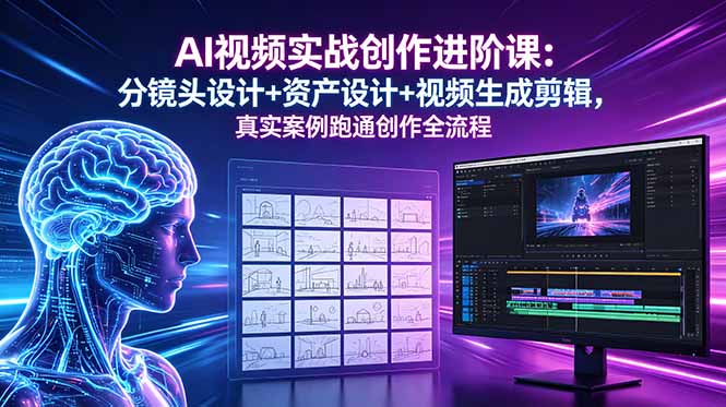 AI视频实战创作进阶课:分镜头设计+资产设计+视频生成剪辑,真实案例跑通创作全流程-咖脉互联