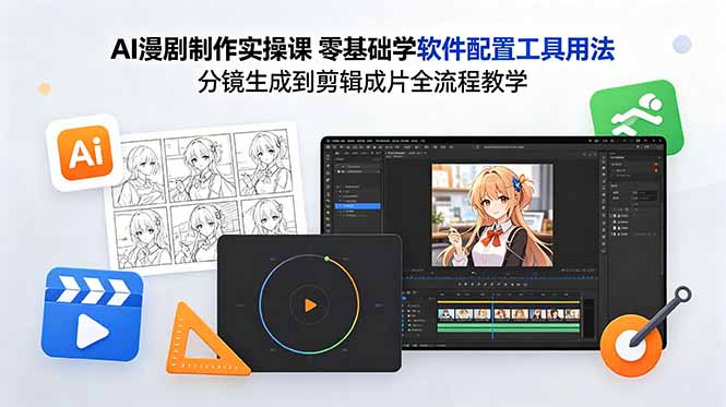 AI漫剧制作实操课 零基础学软件配置工具用法 分镜生成到剪辑成片全流程教学-咖脉互联