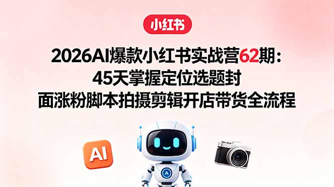 2026AI爆款小红书实战营62期:45天掌握定位选题封面涨粉脚本拍摄剪辑开店带货全流程-咖脉互联