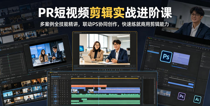 PR短视频剪辑实战进阶课,多案例全技能精讲,联动PS协同创作,快速练就商用剪辑能力-咖脉互联