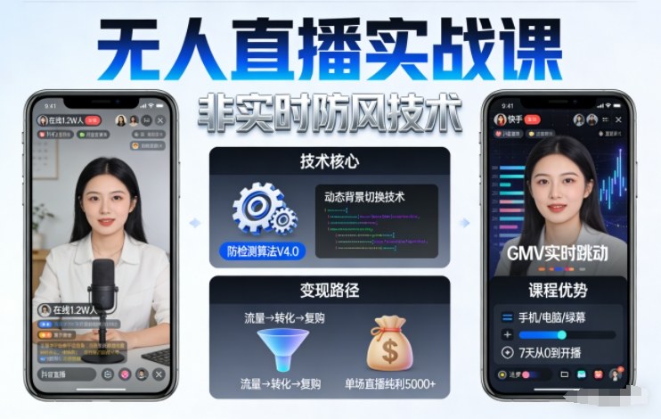 宝子哥无人直播实战课,非实时防风技术,聚焦抖音快手等平台直播带货,轻松开启直播变现之路(更新2026年5月29日)-咖脉互联