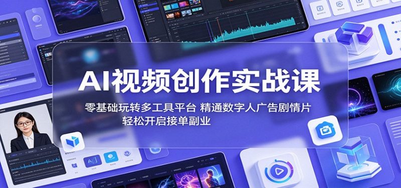 AI视频创作实战课:零基础玩转多工具平台,精通数字人广告、剧情片,轻松开启接单副业-咖脉互联