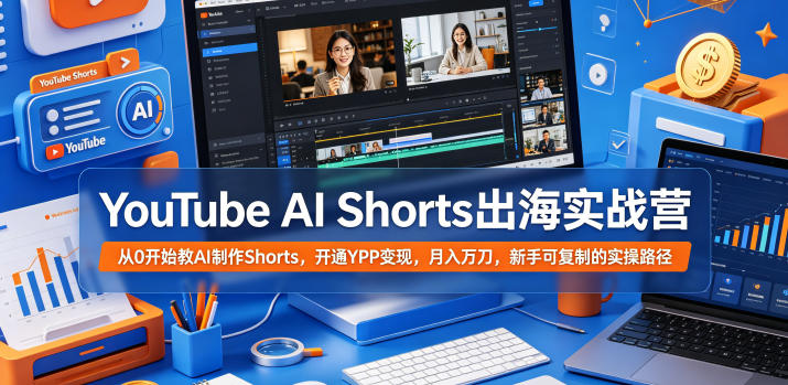 YouTube AI Shorts出海实战营,从0开始教AI制作Shorts,开通YPP变现,月入万刀,新手可复制的实操路径-咖脉互联