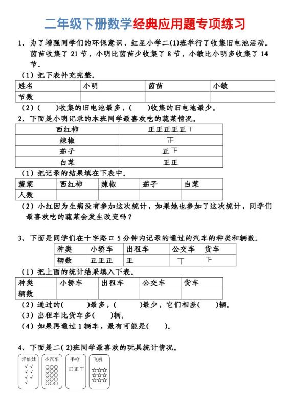 二年级下数学经典应用题专项练习-咖脉互联