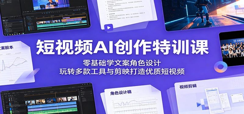 短视频AI创作特训课:零基础学文案角色设计,玩转多款工具与剪映打造优质短视频-咖脉互联