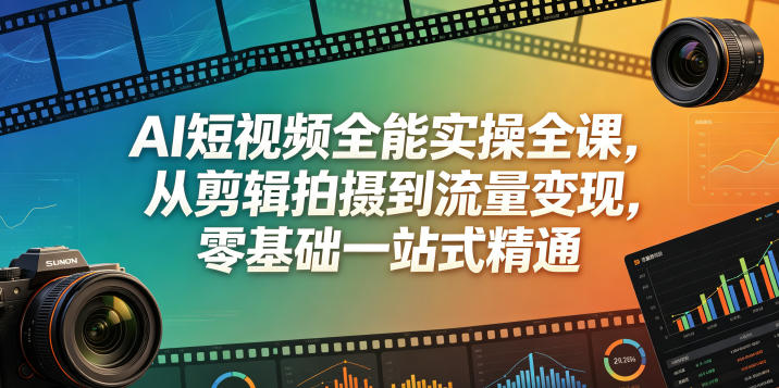 AI短视频全能实操全课,从剪辑拍摄到流量变现,零基础一站式精通-咖脉互联
