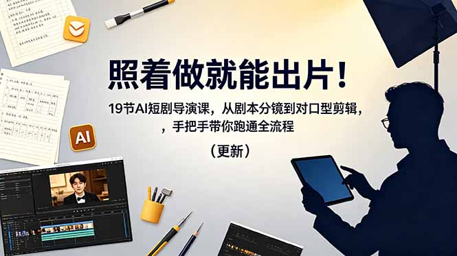 照着做就能出片!19节AI短剧导演课,从剧本分镜到对口型剪辑,手把手带你跑通全流程(更新-咖脉互联