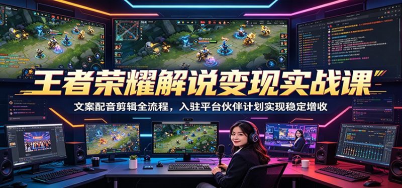 王者荣耀解说变现实战课:文案配音剪辑全流程,入驻平台伙伴计划实现稳定增收-咖脉互联
