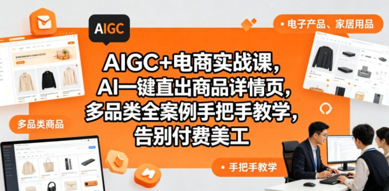AIGC+电商实战课,AI一键直出商品详情页,多品类全案例手把手教学,告别付费美工(更新)-咖脉互联