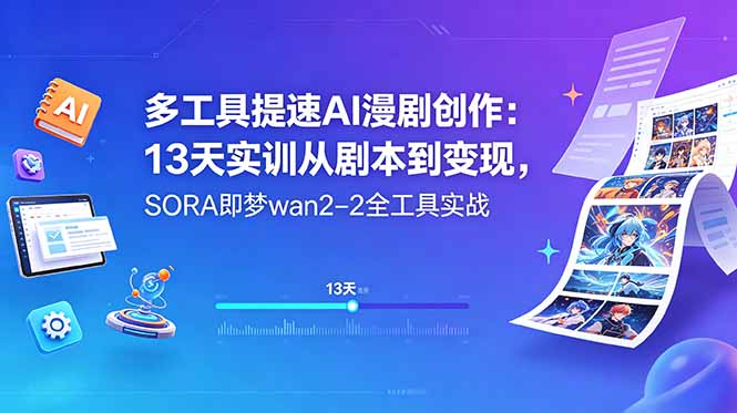 多工具提速AI漫剧创作:13天实训从剧本到变现,SORA即梦wan2-2全工具实战-咖脉互联
