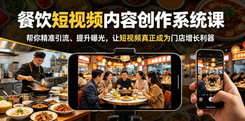 餐饮短视频内容创作系统课,帮你精准引流、提升曝光,让短视频真正成为门店增长利器-咖脉互联