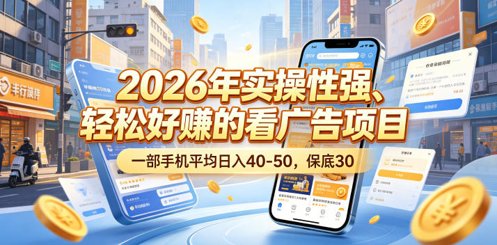2026年实操性强、轻松好賺的看广告项目，一部手机平均日入40-50，保底30米【揭秘】-咖脉互联