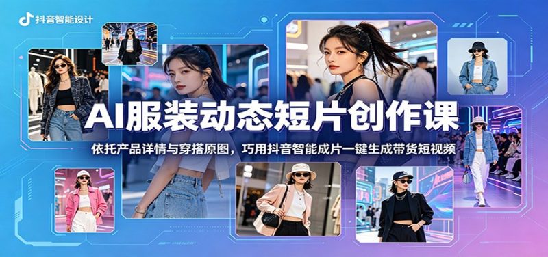 AI服装动态短片创作课：依托产品详情与穿搭原图，巧用抖音智能成片一键生成带货短视频-咖脉互联
