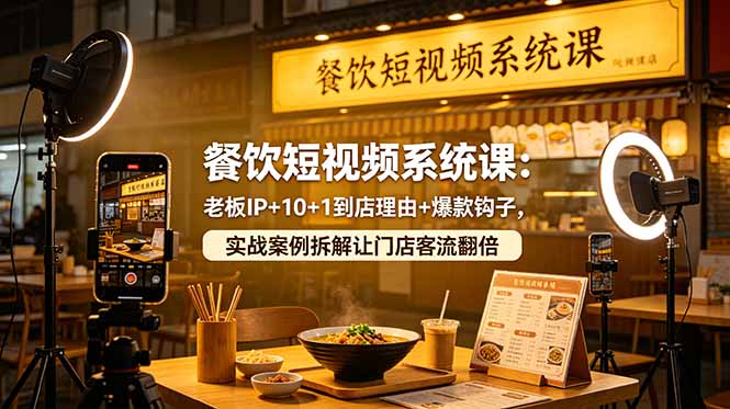 餐饮短视频系统课：老板IP+10+1到店理由+爆款钩子，实战案例拆解让门店客流翻倍-咖脉互联