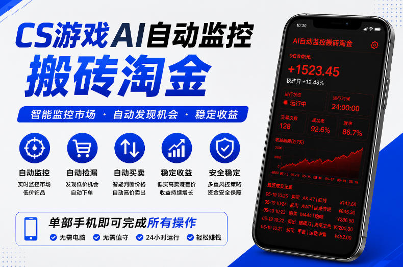 CS游戏AI自动监控搬砖淘金，稳定运行多年，支持任何形式验证，日入300+【揭秘】-咖脉互联