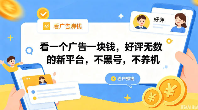 看一个广告一块钱，好评无数的新平台，不黑号，不养机，一撸几十块钱还是不错的【揭秘】-咖脉互联