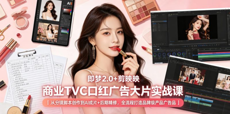 即梦2.0+剪映商业TVC口红广告大片实战课｜从分镜脚本创作到AI成片+后期精修，全流程打造品牌级产品广告-咖脉互联