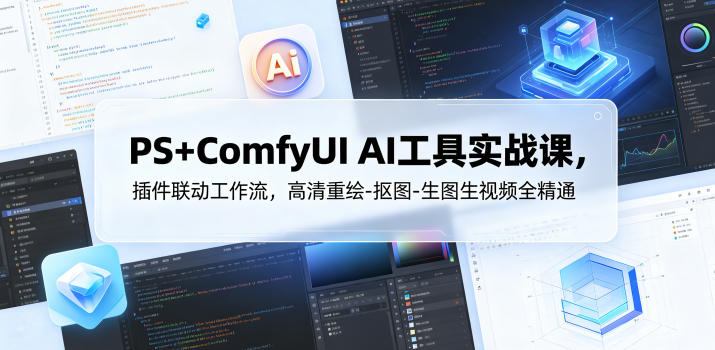 PS+ComfyUI AI工具实战课，插件联动工作流，高清重绘-抠图-生图生视频全精通-咖脉互联