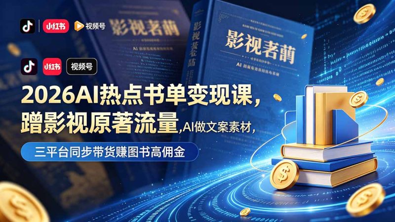 2026AI热点书单变现课，蹭影视原著流量，AI做文案素材，三平台同步带货赚图书高佣金-咖脉互联