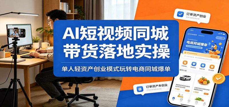 AI短视频同城带货落地实操：单人轻资产创业模式玩转电商同城爆单-咖脉互联