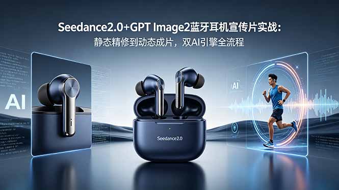 Seedance2.0+GPT Image2蓝牙耳机宣传片实战：静态精修到动态成片，双AI引擎全流程-咖脉互联