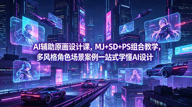 AI辅助原画设计课，MJ+SD+PS组合教学，多风格角色场景案例一站式学懂AI设计-咖脉互联