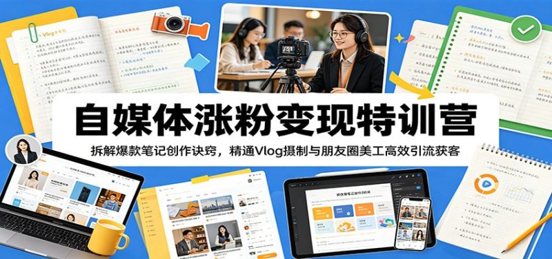 自媒体涨粉变现特训营：拆解爆款笔记创作诀窍，精通Vlog摄制与朋友圈美工高效引流获客-咖脉互联