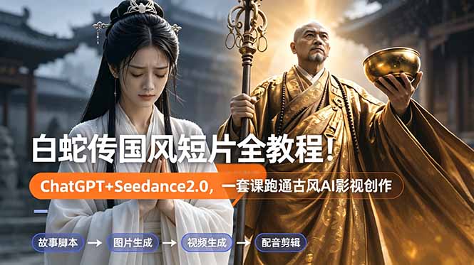 白蛇传-国风短片全教程！ChatGPT+Seedance2.0，一套课跑通古风AI影视创作-咖脉互联
