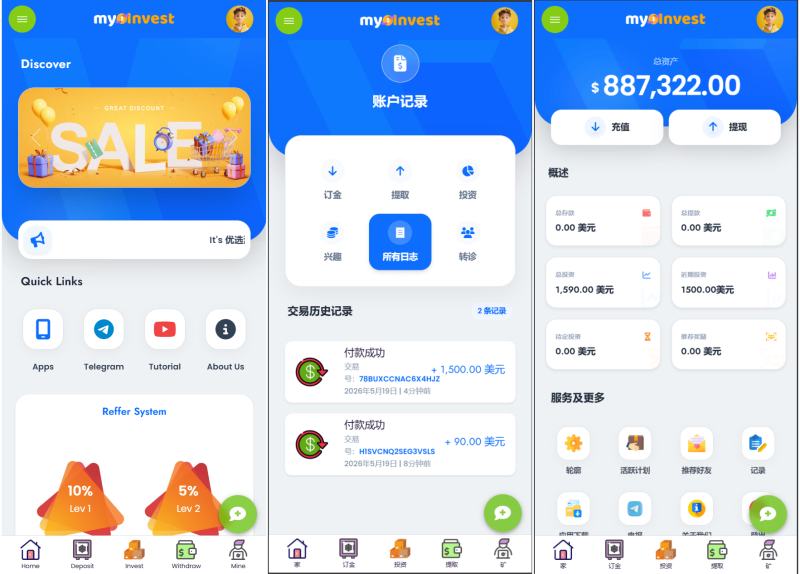 多语言自定义产品系统/企鹅养殖投资返利/一键安装-咖脉互联