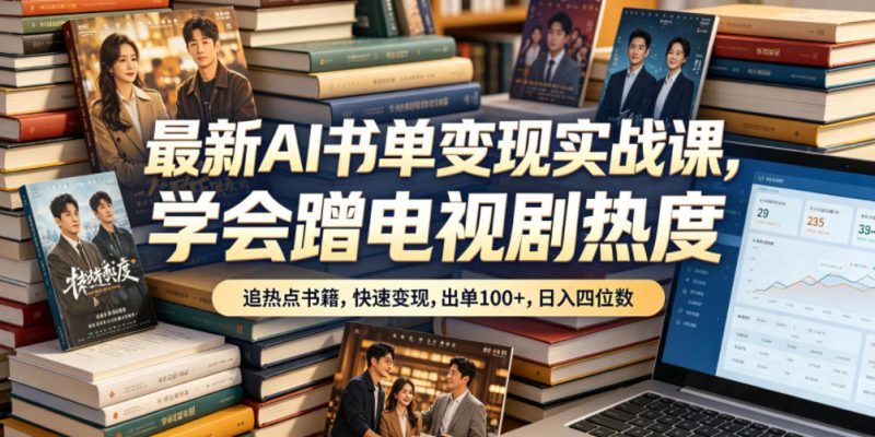 最新AI书单变现实战课,学会蹭电视剧热度,追热点书籍,快速变现,出单100+,日入四位数-咖脉互联