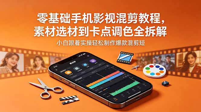 零基础手机影视混剪教程,素材选材到卡点调色全拆解,小白跟着实操轻松制作爆款混剪短片-咖脉互联