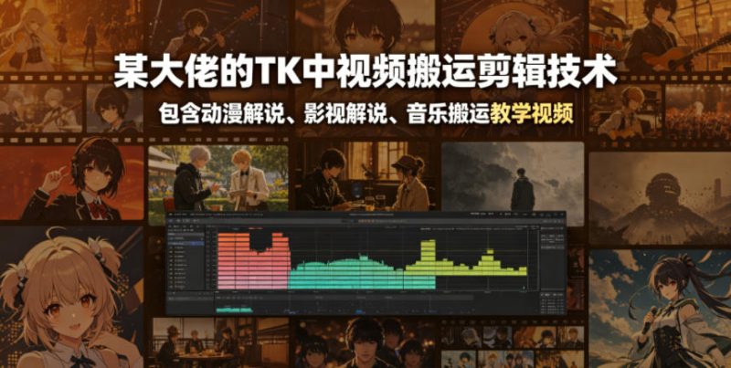 某大佬的TK中视频搬运剪辑技术,包含动漫解说、影视解说、音乐搬运教学视频-咖脉互联